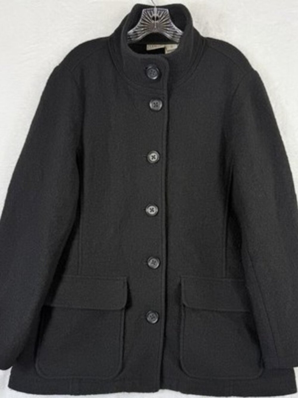 LL Bean Wool Coat XL Black Pea Coat Bellandi Made In Italy Womens